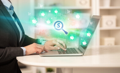 Businessman working on laptop with new business