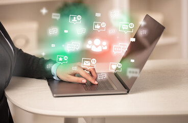 Young person surfing on social media network