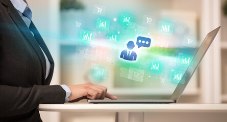 Businessman working on laptop with new business