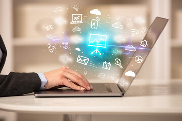 Fototapeta premium Businessman working on laptop with new business concept
