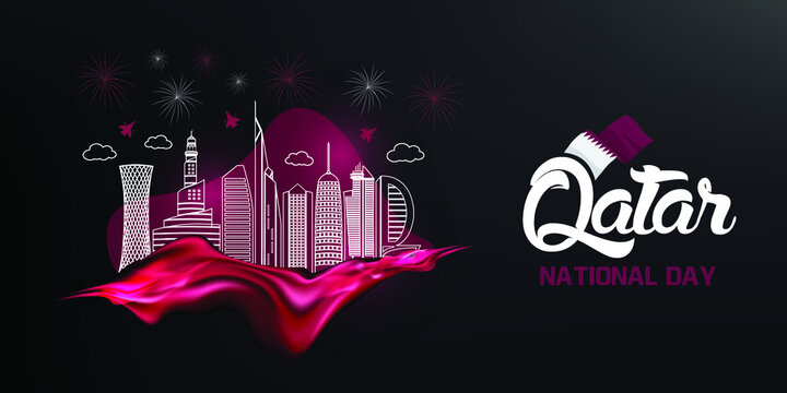 3d Realistic illustration of happy Qatar national day with Futuristic silhouette of the city modern illustration abstract Vector background - Powered by Adobe
