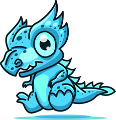 blue baby cartoon dragon, baby dragon illustration, cute monster, baby dinosaur