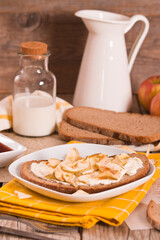 Rye bread with apple in crispy slices with skin.
