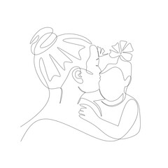 Vector illustration of woman with baby in line art style
