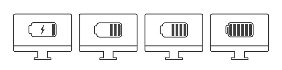 Charging your computer at different battery levels. Gradual charging icons set