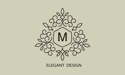 Luxurious monogram. Vector graphic elegant initial M logo, suitable for restaurants, hotels, cafes, shops, fashion, beauty salons, etc.