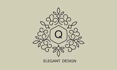 Luxurious monogram. Vector graphic elegant initial Q logo, suitable for restaurants, hotels, cafes, shops, fashion, beauty salons, etc.