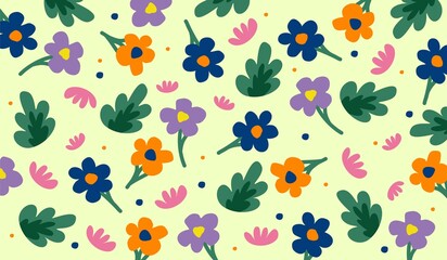 Colorful flowers with leafs pattern vector background design