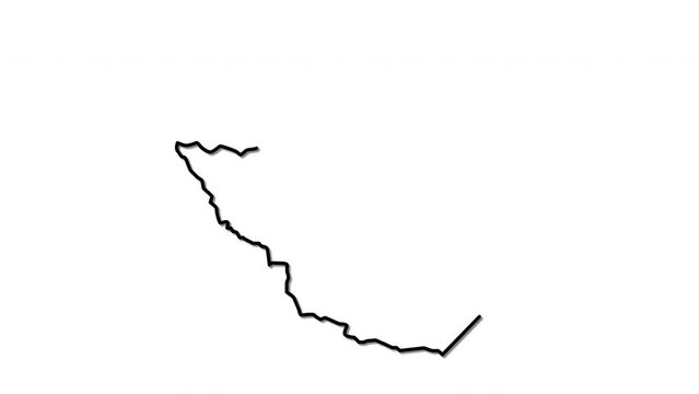 Zimbabwe map, country territory outline self drawing animation. Line art.