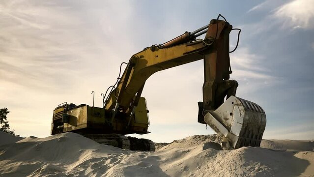 old excavator in the sand. High quality 4k footage