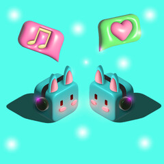 Musical cute rabbits, 3d characters.