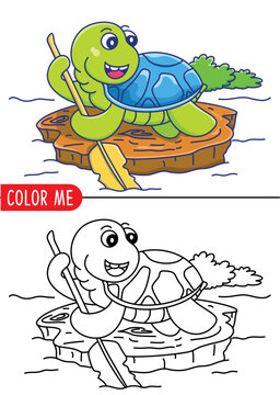 cartoon cute funny turtle coloring page or book for kids