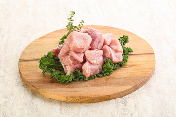 Raw pork meat cubes for coocking
