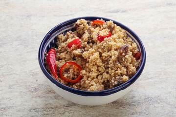 Arabic cous cous with meat and tomato
