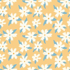 Botanical seamless pattern with abstract large white flowers and leaves on a beige background