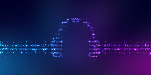 Sound wave music equalizer background, dot light style. Headphone icon