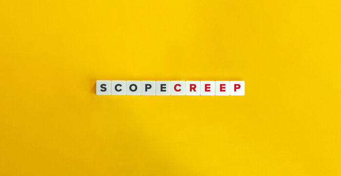 Scope Creep in Project Management. Word on Letter Tiles on Yellow Background. Minimal Aesthetics.