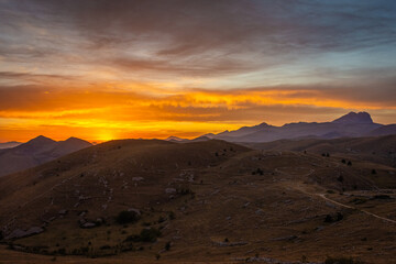 Stunning sunset over Gran Sasso National Park of Abruzzo, Italy