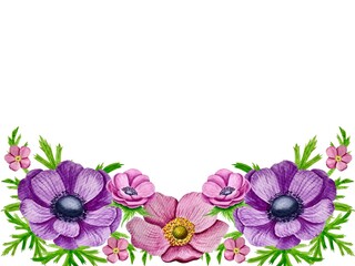 Fototapeta premium Watercolor decoration with anemone flowers