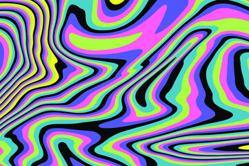 Psychedelic trippy background in black, pastel pink and blue colors. The 70s retro lava style.