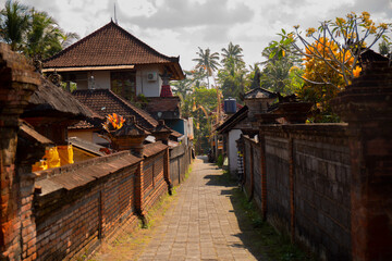 Ordinary Indonesian street in Ubud village in Bali