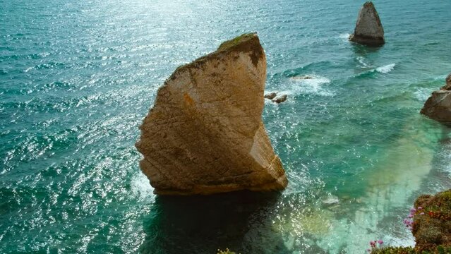 Stunning view of Freshwater Bay, in the Western tip of the Isle of Wight, a popular vacation resort in England, UK since Victorian times