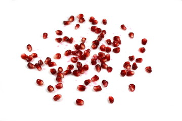 pomegranate seeds isolated on white background. pomegranate berries.