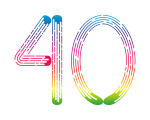Number 40 from colorful rainbow dotted lines isolated on white background. Design element