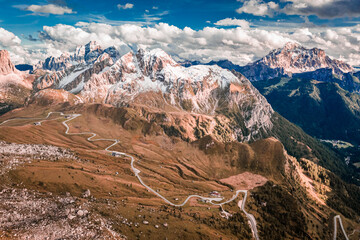Mountain shelter nuvolau near Passo Giau, Dolomites from above