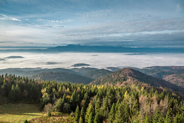 Fototapeta na wymiar Sunrise at Tatra mountains in autumn, Poland
