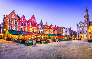 Naklejka premium Bruges, Belgium. Grote Markt famous square of Brugge, Flanders.