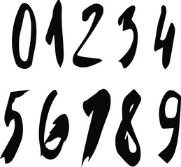 Hand drawn numbers. From 0 to 9. Elements for decor. Holiday. Birthday. Countdown. Numbers. Black painted set of numbers. Event.