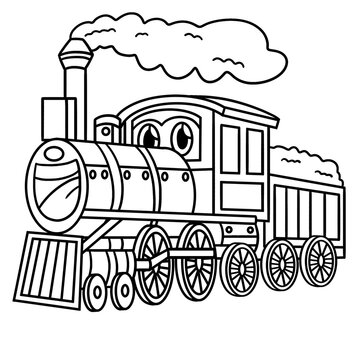 recommend clip art: Steam Locomotive with Face Vehicle Coloring 