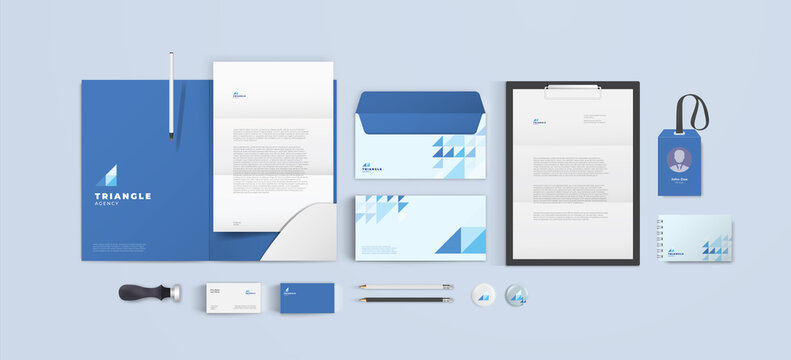 Blue corporate identity template design with color geometric elements. Business stationery