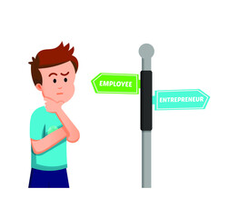 a cute little boy is choosing to be an entrepreneur or employee