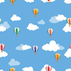 Fototapeta premium Cartoon aerostat balloon pattern. Kids stuff. Colorful drawing for children. For background.