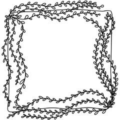 Hand drawn doodle frame with plants and flowers