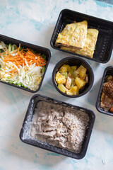 Several servings in containers Healthy food for weight loss for the whole day
