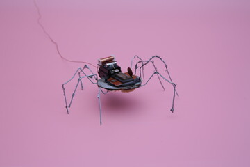 a robot spider built from scrap metal