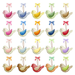 illustration of set of colorful wooden birds