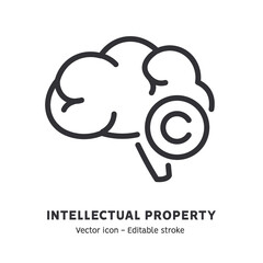 Copyright vector line icon. Concept of intellectual property, copyright, authorship rights. Protecting data license. Editable stroke icon for web banner, UI