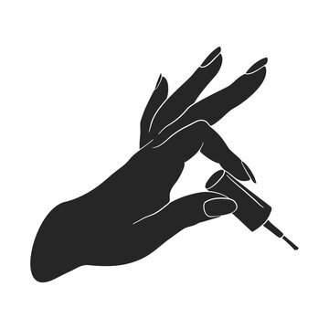 recommend clip art: Elegant womans hand holding nail polish brush for manicure concept in black fill vector