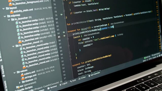 Coding on the screen, HTML encoding and programming on a laptop screen, developer, web development. Computer Web Developer. Cloud data social network media or virus. High quality 4k footage
