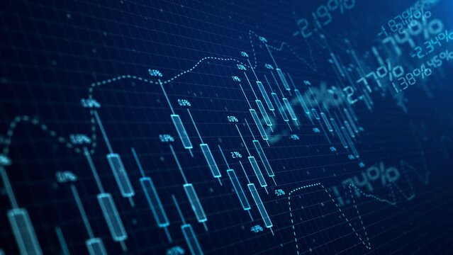 Stock market exchange and forex candles chart background. Investment indexes and currency stats data. Finance and trade concept. Bitcoin and cryptocurrency trading