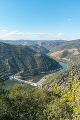 Douro Valley, Portugal. Top view of river, and the vineyards are on a hills.