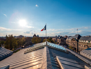 Roofs of the city of Strasbourg. Library building. St Paul's Cathedral. - obrazy, fototapety, plakaty