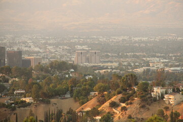 Foggy buildings in the city, Los Angeles, California