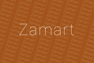 Word Zamart in languages of world. Logo Zamart on Dark red orange color