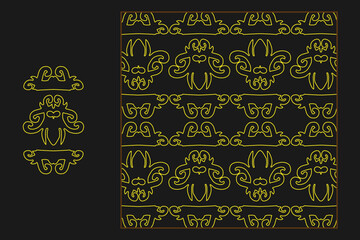 tribal pattern vector ethnic of Indonesian Kalimantan Dayak tribe in line yellow color black background
