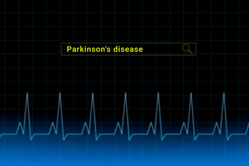 Parkinson's disease.Parkinson's disease inscription in search bar. Illustration with titled Parkinson's disease . Heartbeat line as a symbol of human disease.